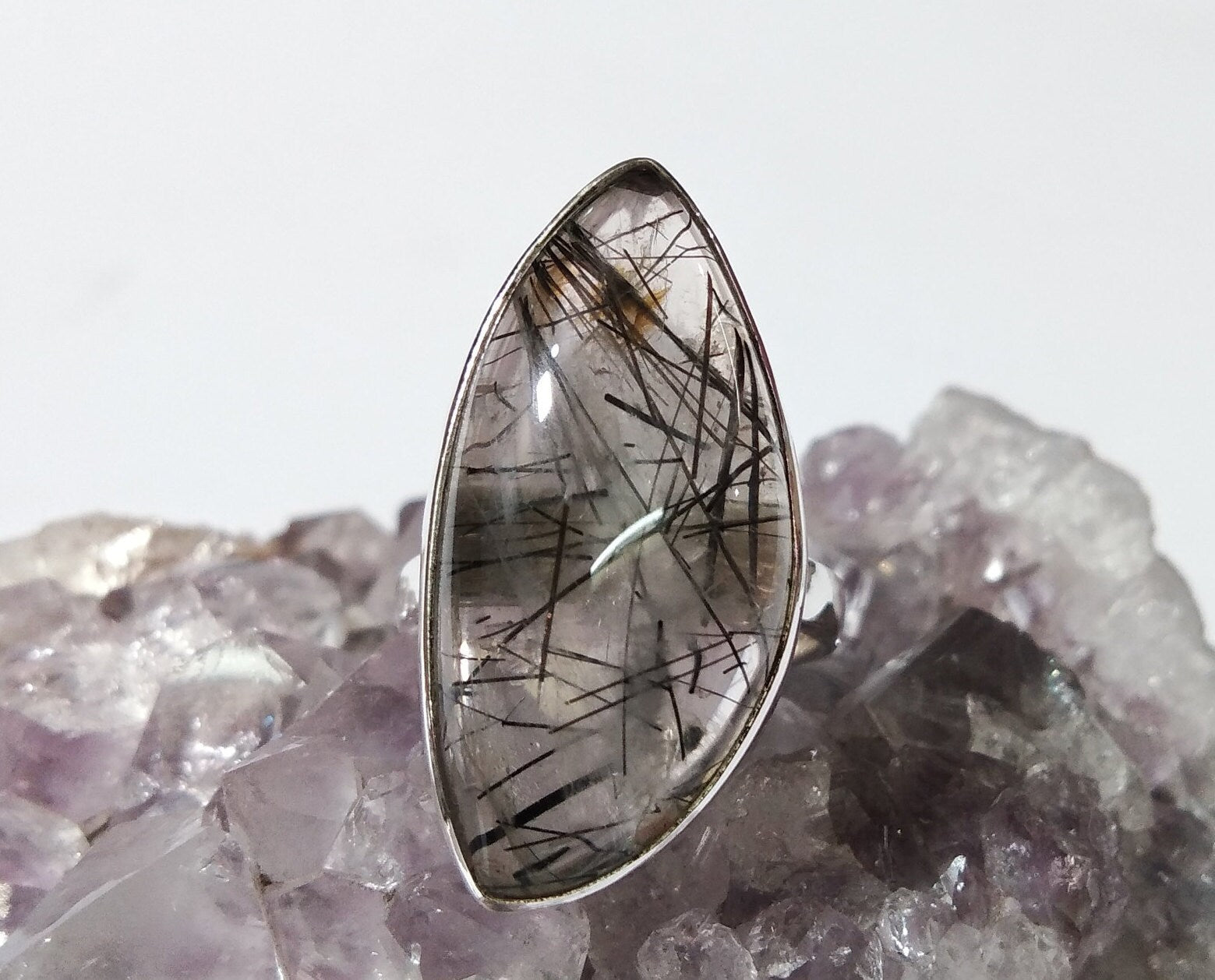 Natural Black Rutile Quartz Stone Ring, 925 Solid Starling Silver Ring, Black Rutile Ring, Handmade Silver Ring, Gift Wedding Jewelry Rings